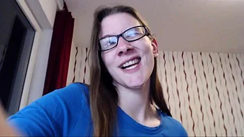 Teen with glasses spreads her pussy and fingers herself: Amateur, Brunette  Masturbation Porn