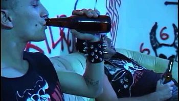 Naughty brunette teen with amazing ass gets spitroasted anally