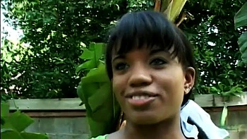 Sweet busty ebony teen tries a huge cock