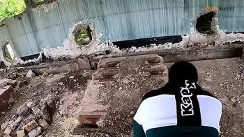 Blogger girl fucked a guy in a abandoned place (pegging, cum on tits)