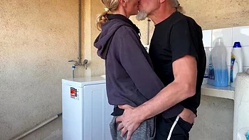Accidental Homemade Blowjob with Neighbor MILF - Deep Throat & Cum in Mouth Laundry Room Sex