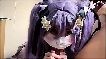 Succubus Keqing Cosplay:footjob And Blowjob