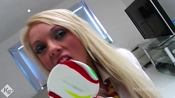 A Spitroast Lesson For The Platinum Blonde Beauty