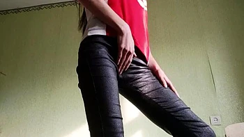 Skinny Brunette Teen Masturbates to Neighbor Making Coffee - Risky Solo Orgasm in Apartment