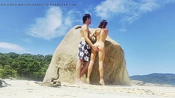 Skinny Brunette Magia Rosa Hides on Rio Beach for Outdoor Blowjob & Sex with Huge Cock