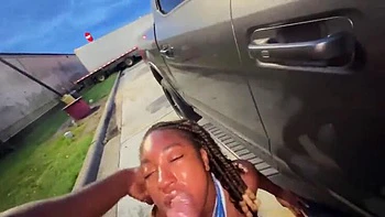 Married Girl Sucks Dick in Truck Stop Parking Lot - Free POV Blowjob