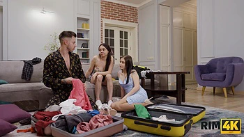 FFM threesome on the sofa with Mia Grandy and Skye Young - HD