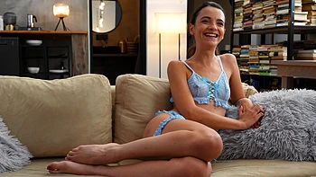 Skinny brunette teen Ohana Petite gets fucked in the bathroom