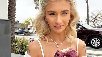 Skinny blonde teen Emma Rosie rides huge cock in reverse cowgirl