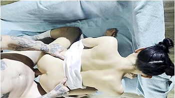 White Guy Fucks Hot Asian Girl From Behind, Doggy Style, Top View