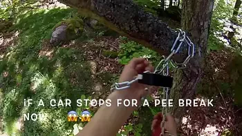 Chained to Tree with Vibrator inside but out of Reach