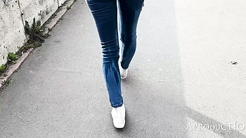 Wetting Her Jeans On The Streets Of Budapest