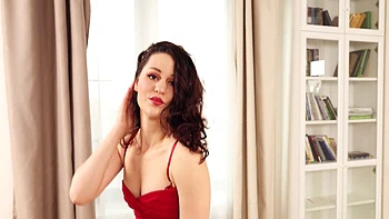 Cute Marie Berger in sexy lingerie, masturbating her pussy through pantyhose