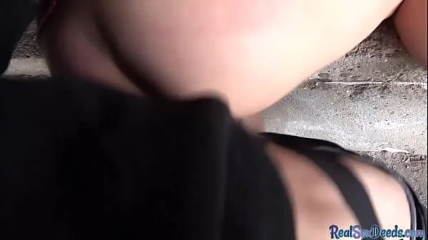 Crazy slut with natural tits gets fucked outdoor in public