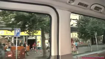 Two hot blonde angels took amateur dude into the fuck car to have some sexy fun and cum