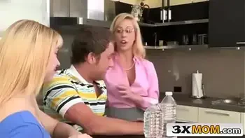 milf and her stepdaughter tag-team dude in the shower