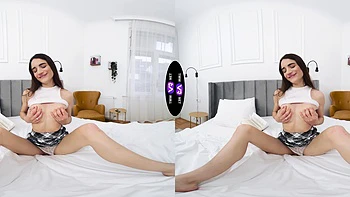 A hot solo girl plays with her pussy in a 180-degree view