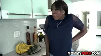 Ebony stepmom sucks & fucks stepson to make him feel better