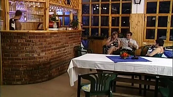 Mature Busty Chubby Fucked By Two Waiters With Big Cocks In The Restaurant