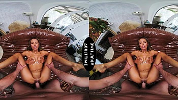 Kylie Le Beau rides a big cock in vr with intense passion on the sofa.