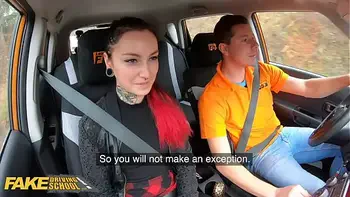 FakeDrivingSchool Tattoo Babe Sharlotte Thorne Smokes Instructors Cock