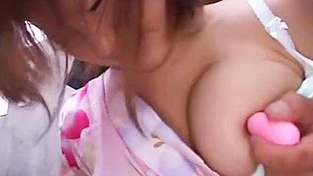 A man appears, touches her body, gives her a blowjob, and inserts a vibrator, causing her to wet herself.