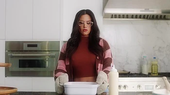 Brunette with big fake tits seduces her man in missionary position