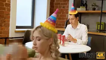 HUNT4K. Bimbo blonde has anal sex with stranger while her man watches this