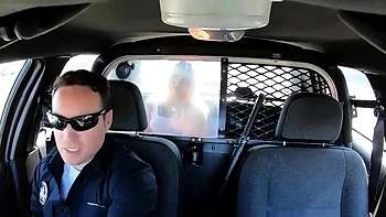 Naughty blonde pleasures cop in car - pov