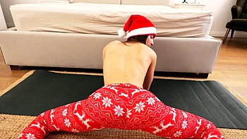 Christmas Yoga Workout And POV Fuck With Super Skinny Girl