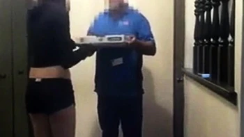 Blowjob and swallow for the pizza delivery guy