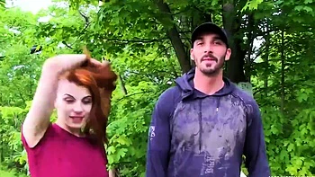 skinny redhead chick gets pounded in forest