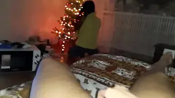 While my step mother decorates the tree, I masturbate my pussy - Lesbian Illusion Girls