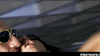 Beautiful brunette with natural tits Black Angelika fucked at the parking