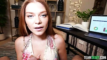 Awesome redhead hottie Katerina DeVille is jumping on a hard wiener