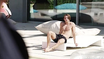 Outdoor 3some with a flexible young blonde Alexa Flexy and two men