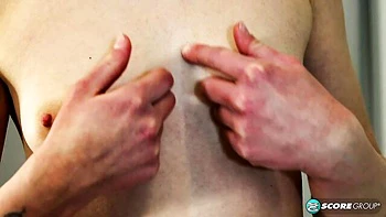 Soloing long-legged brunette Milana takes off her sexy lingerie