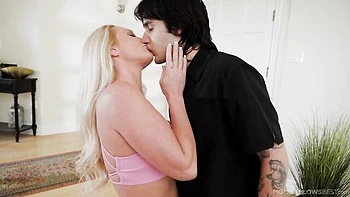 POV dick-sucking session on the knees with a blonde Alexis Malone