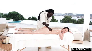 Outdoor interracial sex in the cowgirl pose with a hot brunette Milena Ray