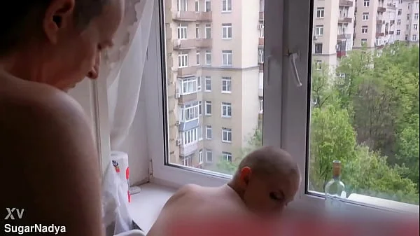 Russian short-haired bitch Hanna Montana gets fucked right outside the window