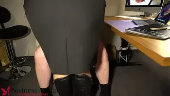 secretary catches boss watching porn - femdom uses him for dick riding and huge cumshot on her ass - businessbitch