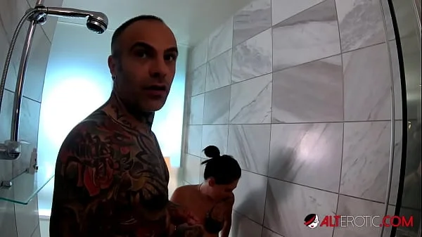 Piercing play with Marie Bossette while in the shower
