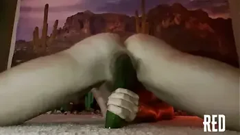 Redhead Rides A Long Cucumber
