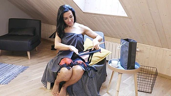 Stefania, a mature woman with big fake tits, enjoys solo play.