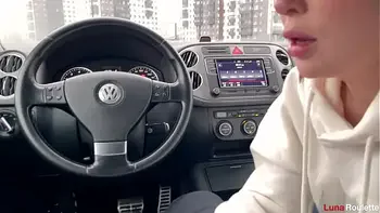 Cum in her mouth in the parking lot