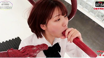 Japanese hairy pussy toying