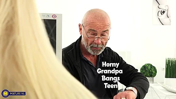 Horny Old Grandpa Bangs A Hot Blonde Teen On The Couch
