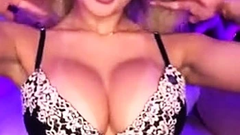Sexy Blonde Babe With Big Boobs Strips Bra