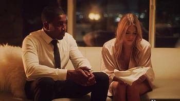 Skinny babe Leah Lee rides monster cock of Isiah Maxwell on the sofa.