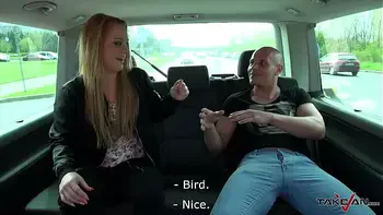 Horny blondie get hard dick and cum on tits in the car